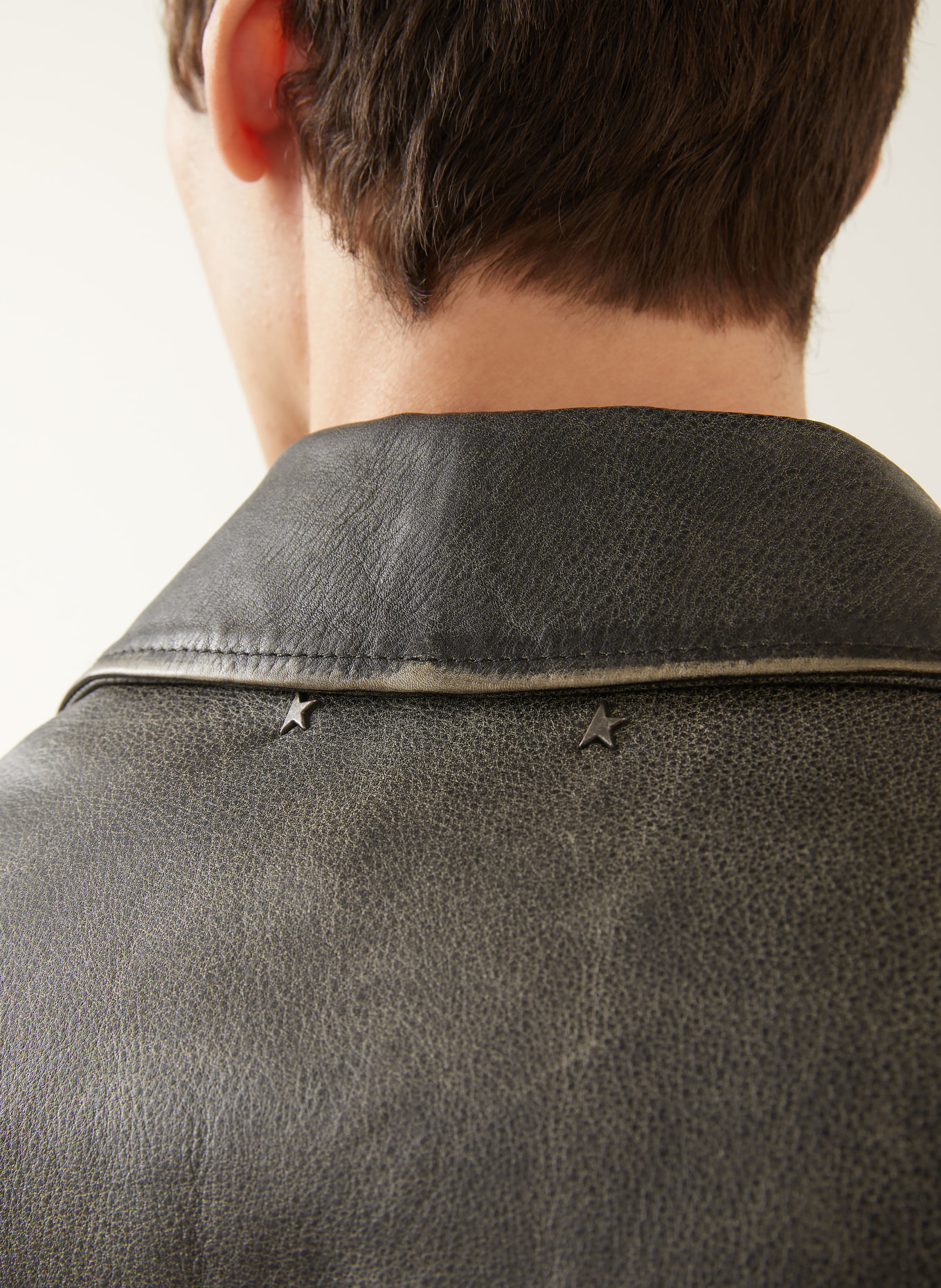 GOLDEN GOOSE Veste en cuir CHIODO GOLDEN: MARRON FONCÉ / PLATINE