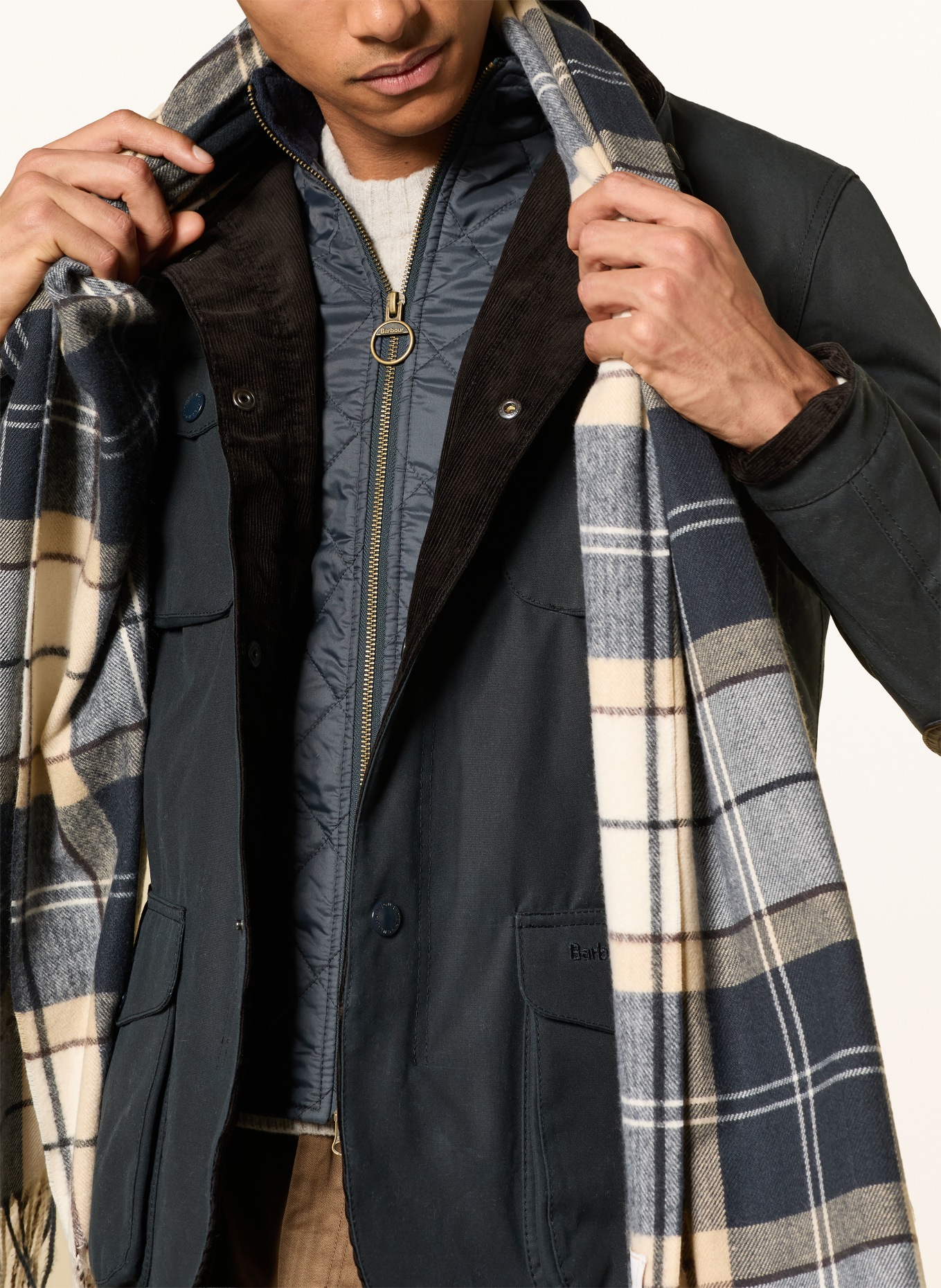 Barbour Fieldjacket OGSTON WAX: DUNKELBLAU / DUNKELBRAUN