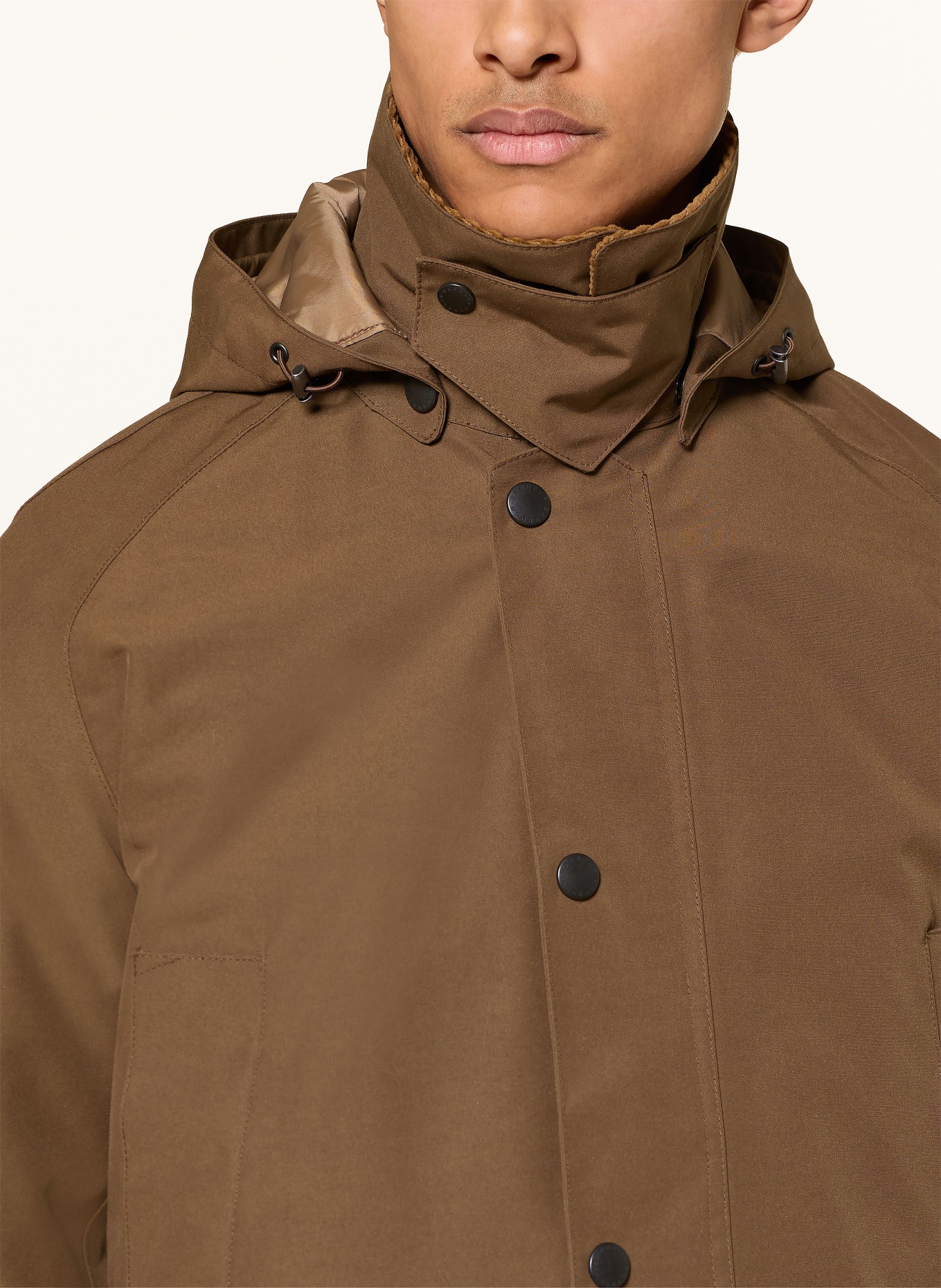 Barbour Jas WINTER ASHBY met afneembare capuchon: KAKI / MARRON FONCÉ