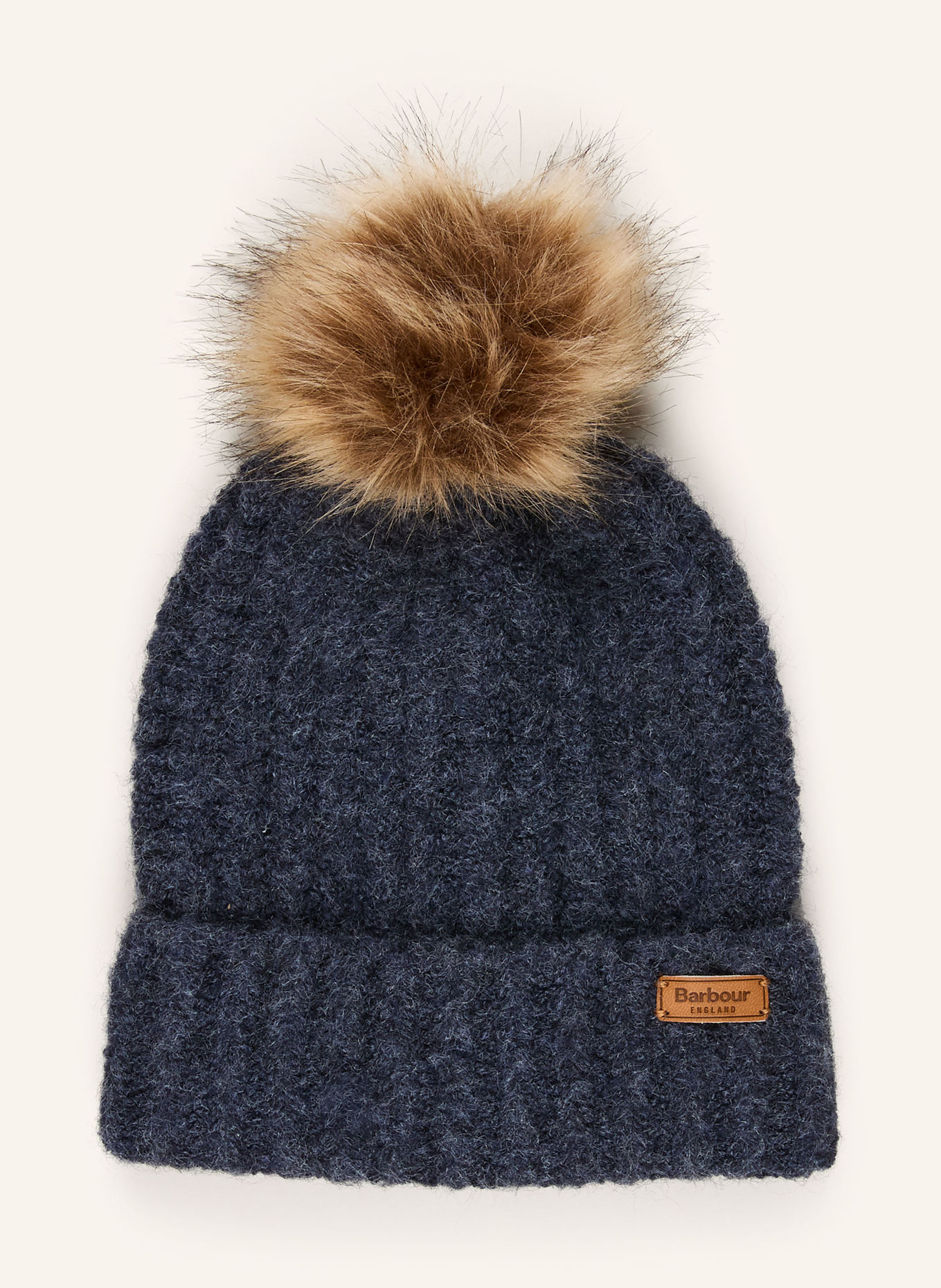 Barbour Ensemble SALTBURN : bonnet avec fausse fourrure et écharpe: CHAMEAU / BLEU FONCÉ