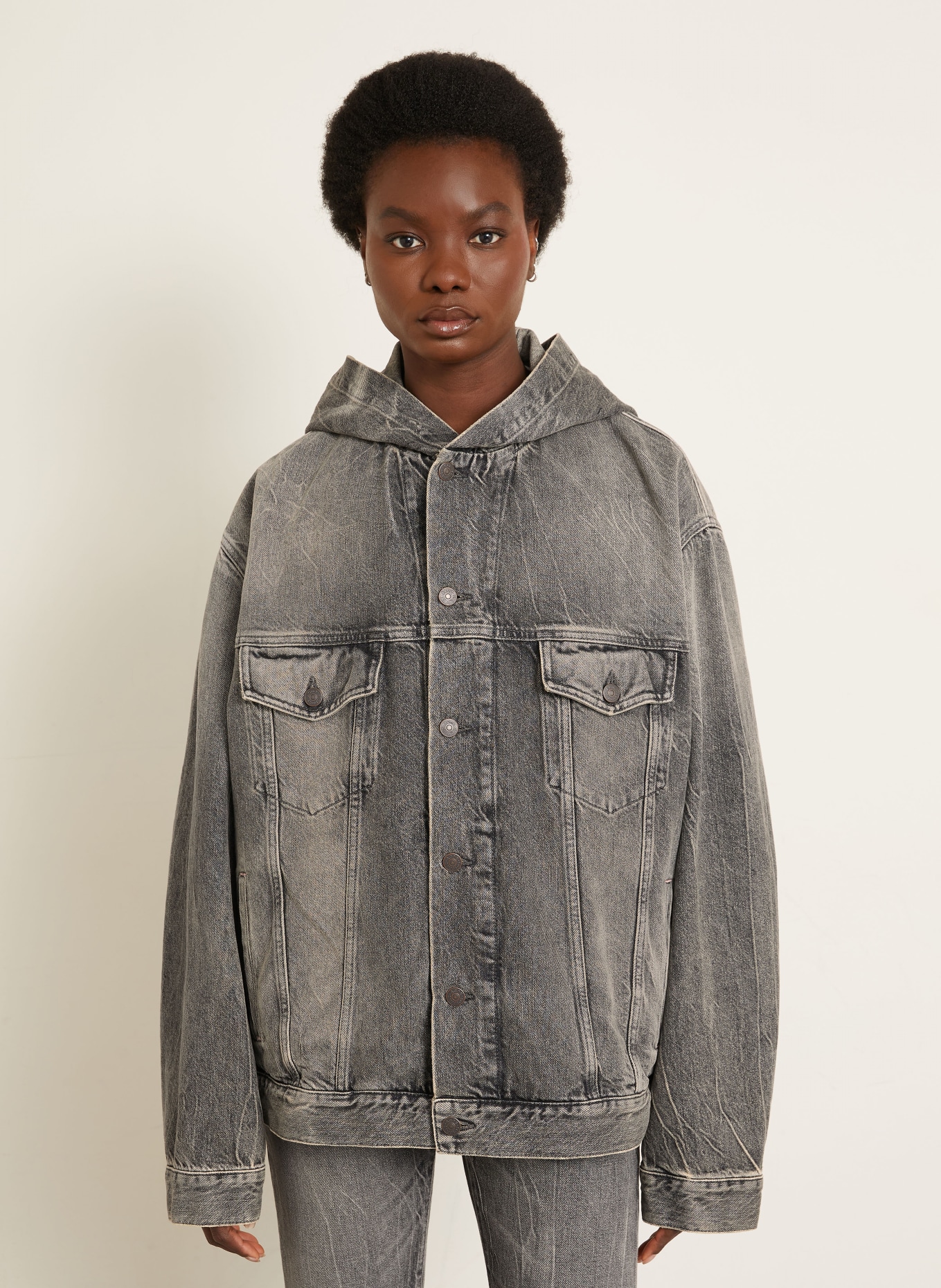 Acne Studios Oversized-Jeansjacke: WASHED BLACK