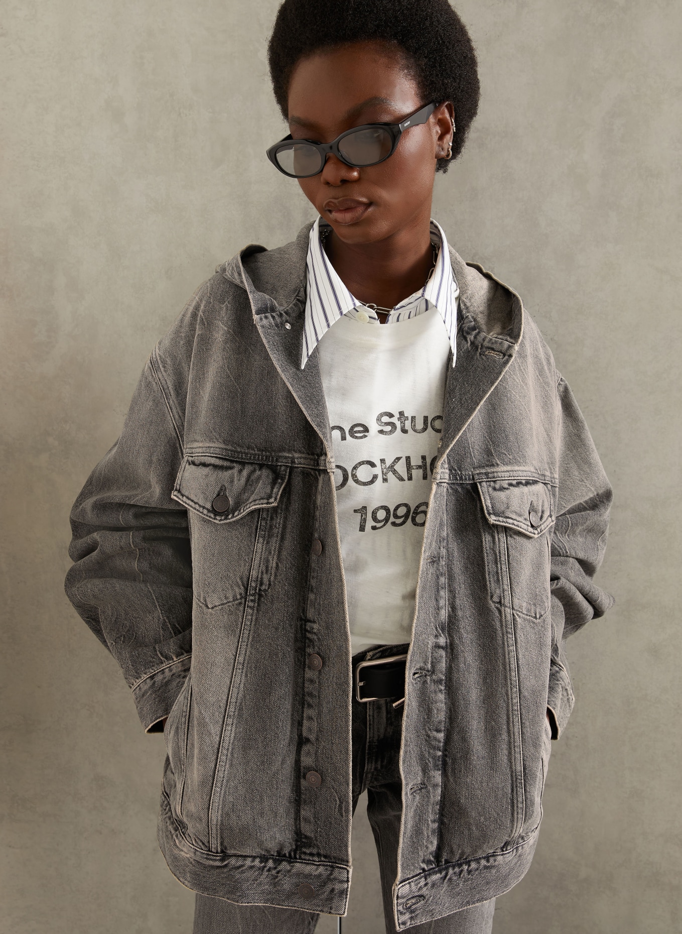 Acne Studios Oversized-Jeansjacke: WASHED BLACK