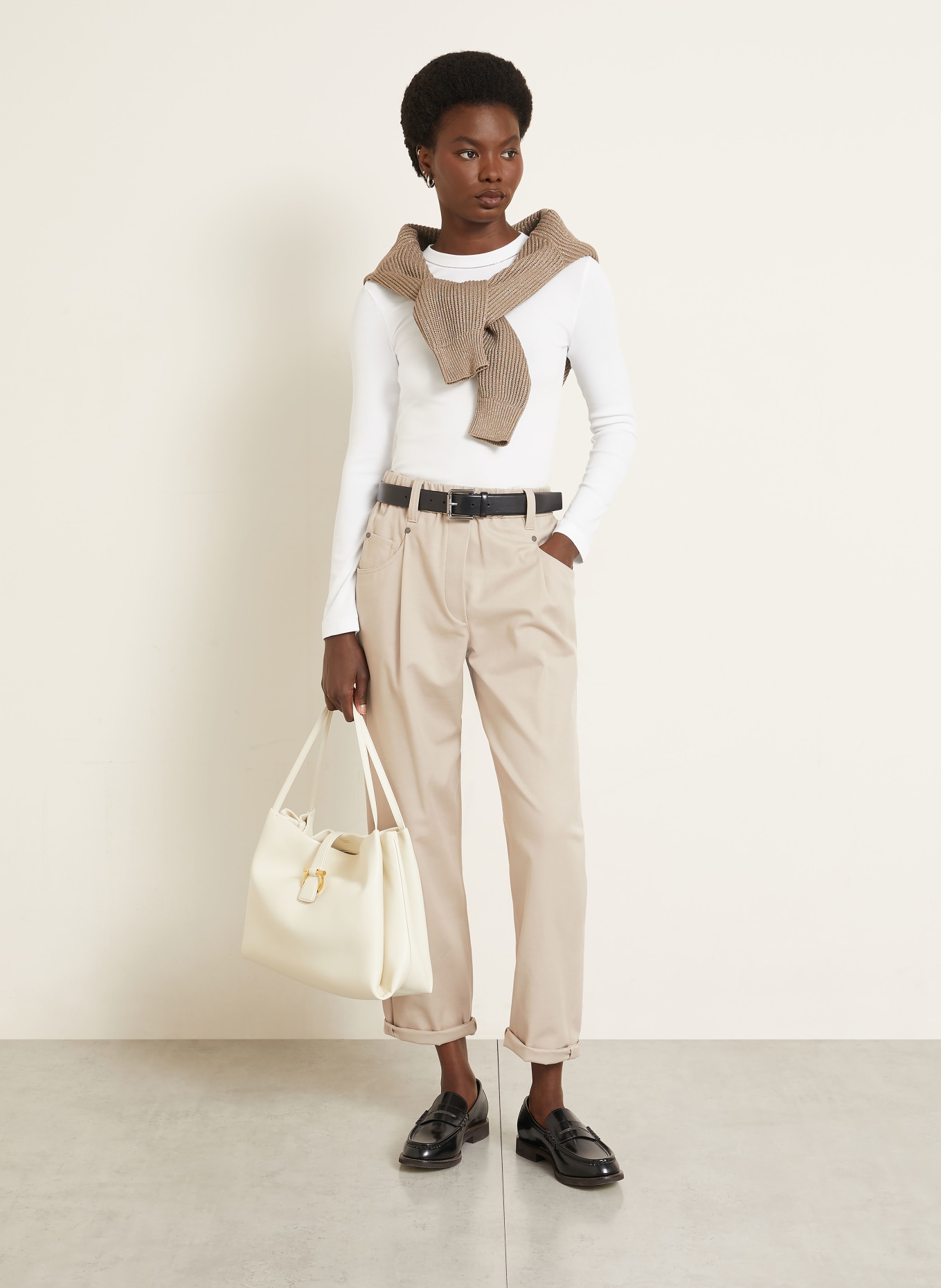 BRUNELLO CUCINELLI Long sleeve shirt with decorative beads: WHITE