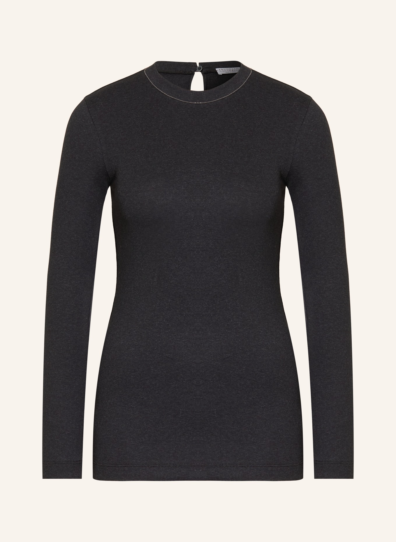 BRUNELLO CUCINELLI Longsleeve mit Schmuckperlen: DUNKELGRAU