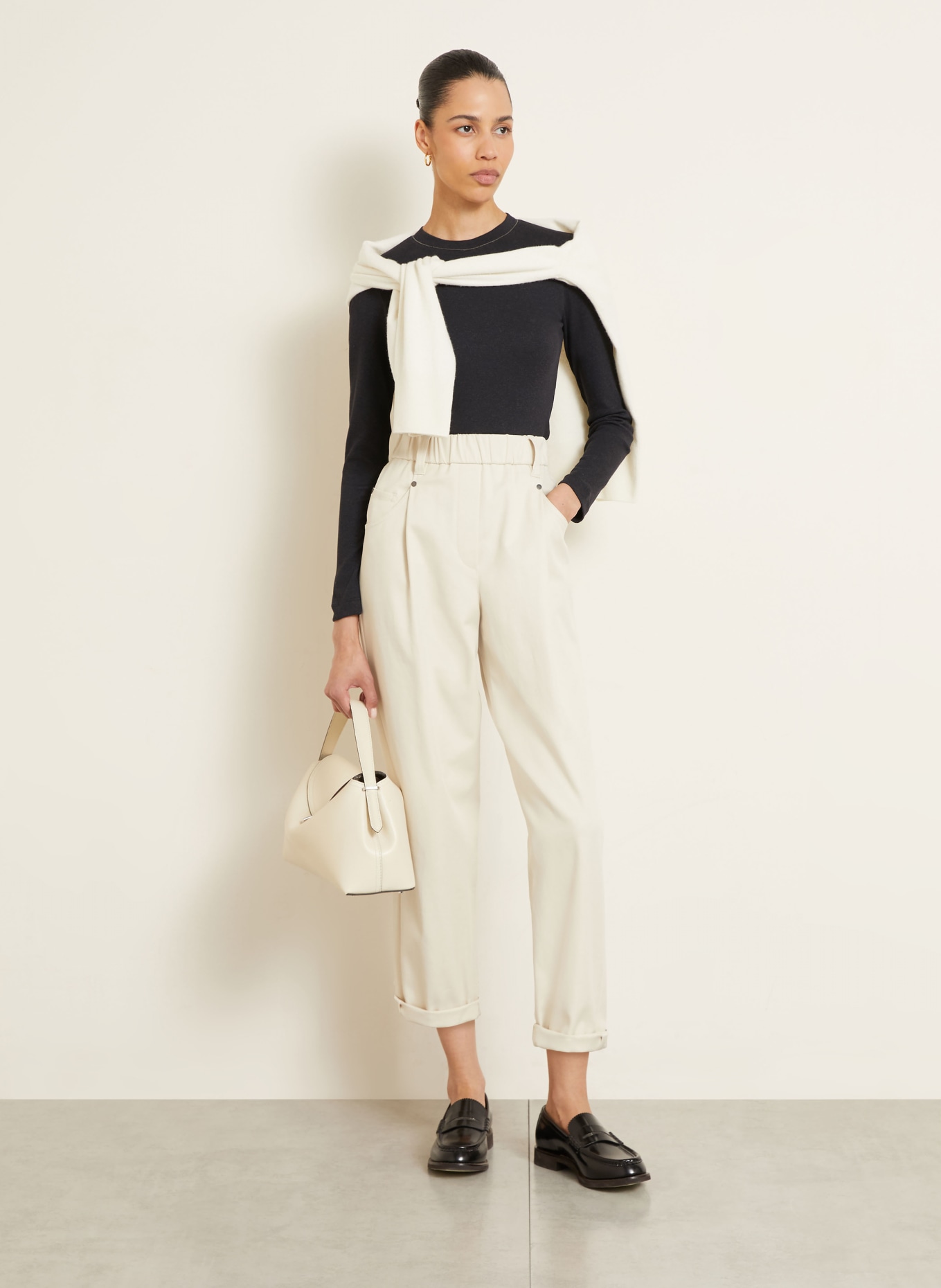 BRUNELLO CUCINELLI Longsleeve mit Schmuckperlen: DUNKELGRAU