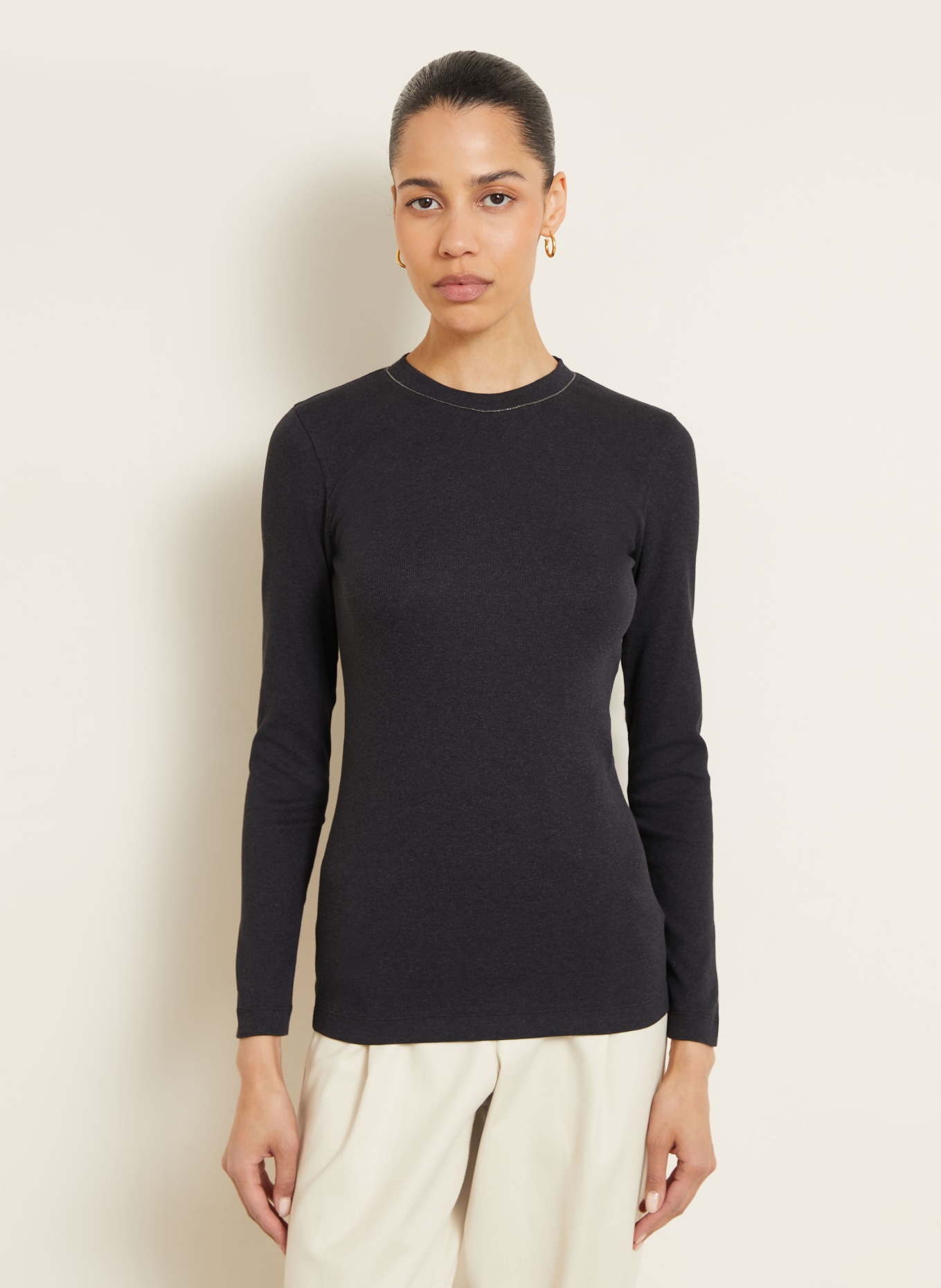 BRUNELLO CUCINELLI Longsleeve mit Schmuckperlen: DUNKELGRAU