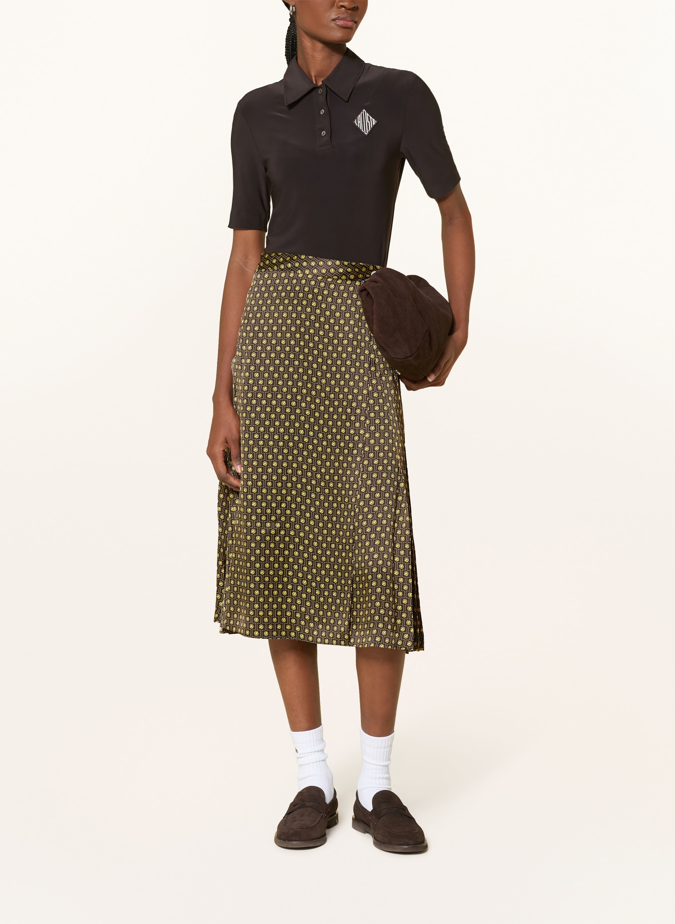 LACOSTE Wikkelsrok van satijn: MARRON FONCÉ / GEEL