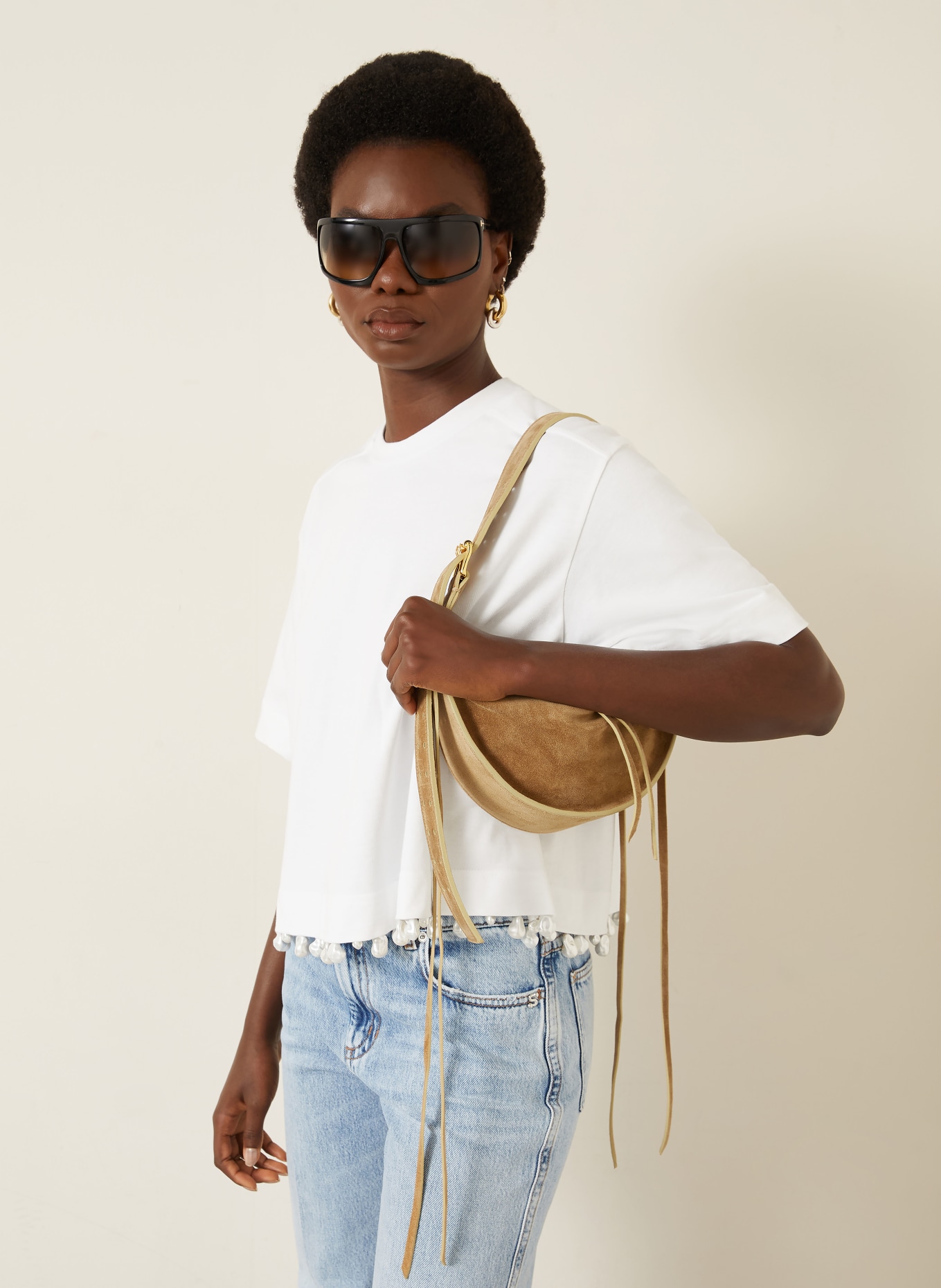 RADICA STUDIO Schoudertas AMACA MINI: LICHTBRUIN / GOUD