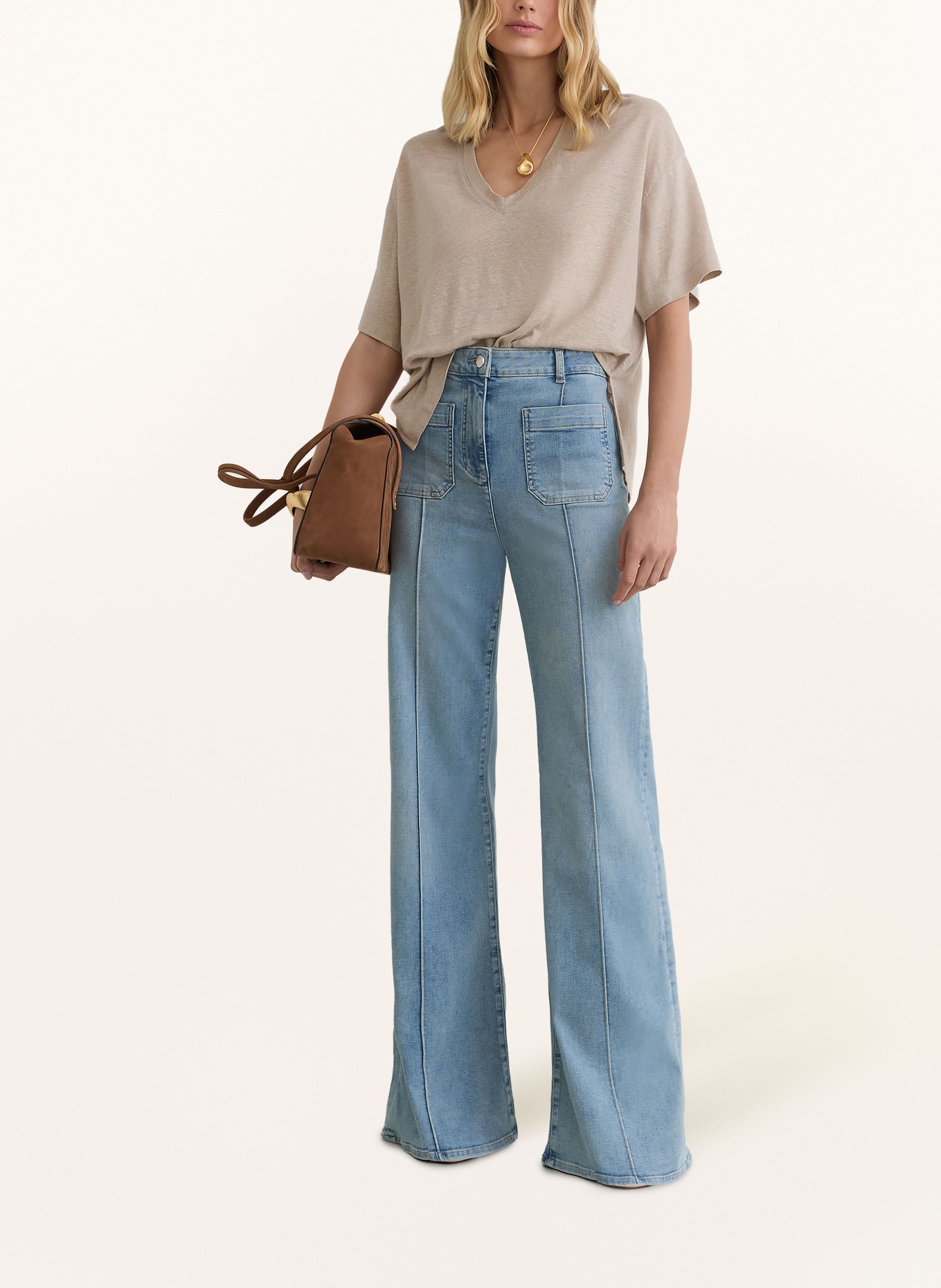 REISS T-shirt EMBER van linnen: BEIGE