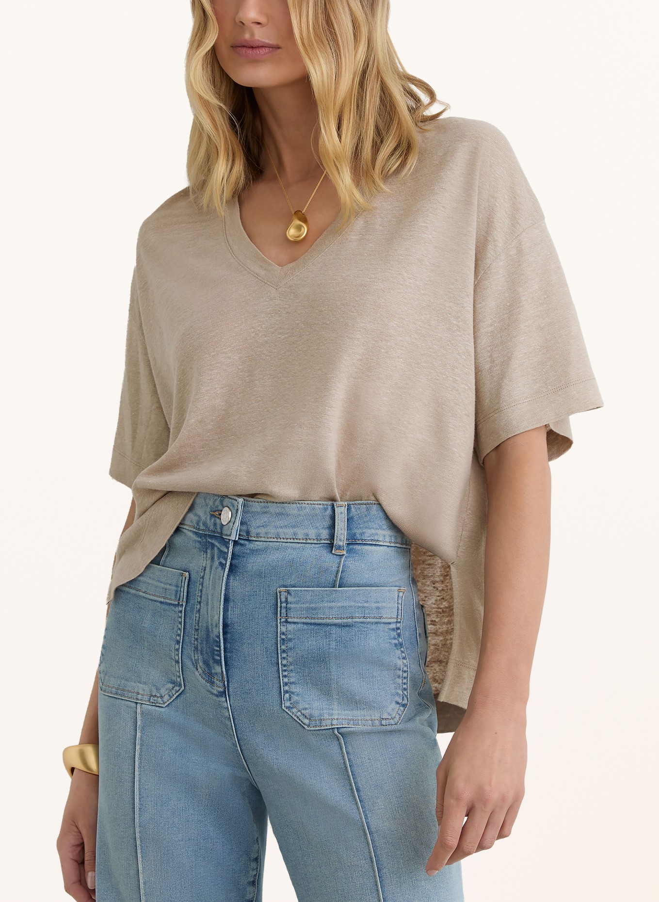 REISS T-shirt EMBER van linnen: BEIGE