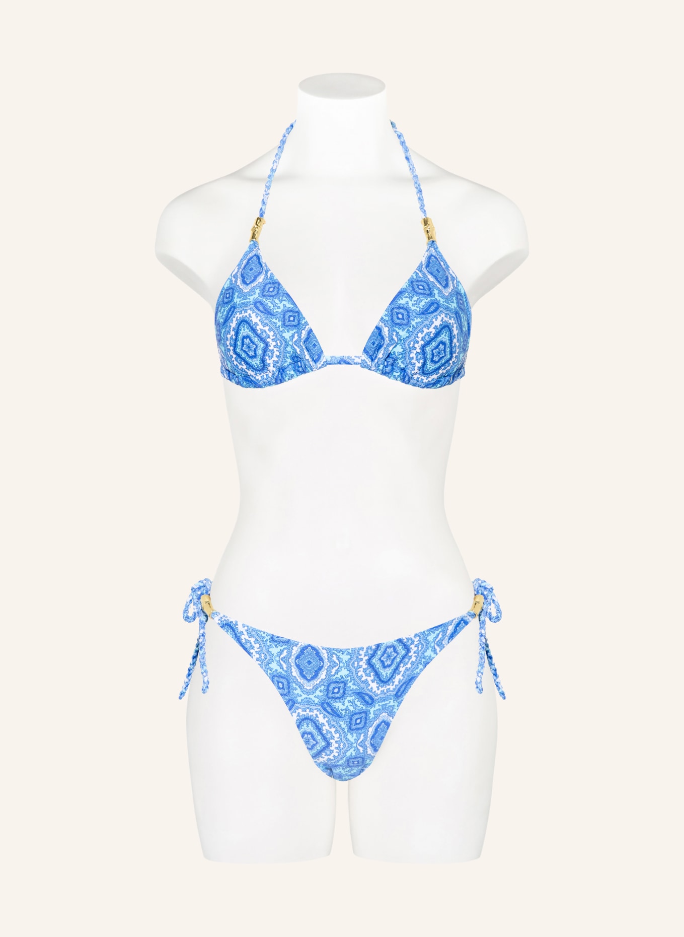 heidi klein Haut de bikini triangle MYKONOS: BLEU / BLEU CLAIR / BLANC