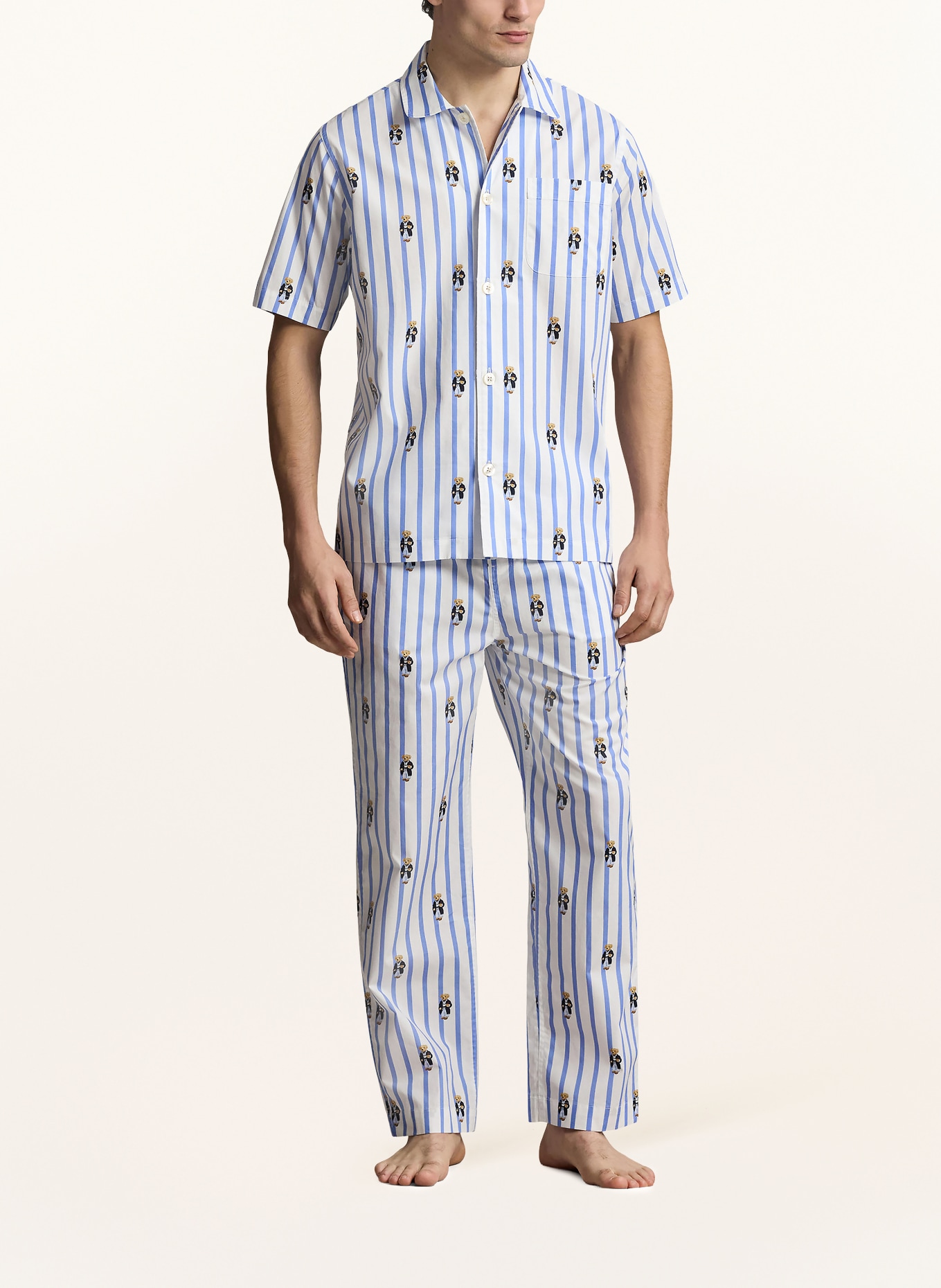 POLO RALPH LAUREN Pyžamové tričko: BÍLÁ / TMAVĚ MODRÁ / MODRÁ