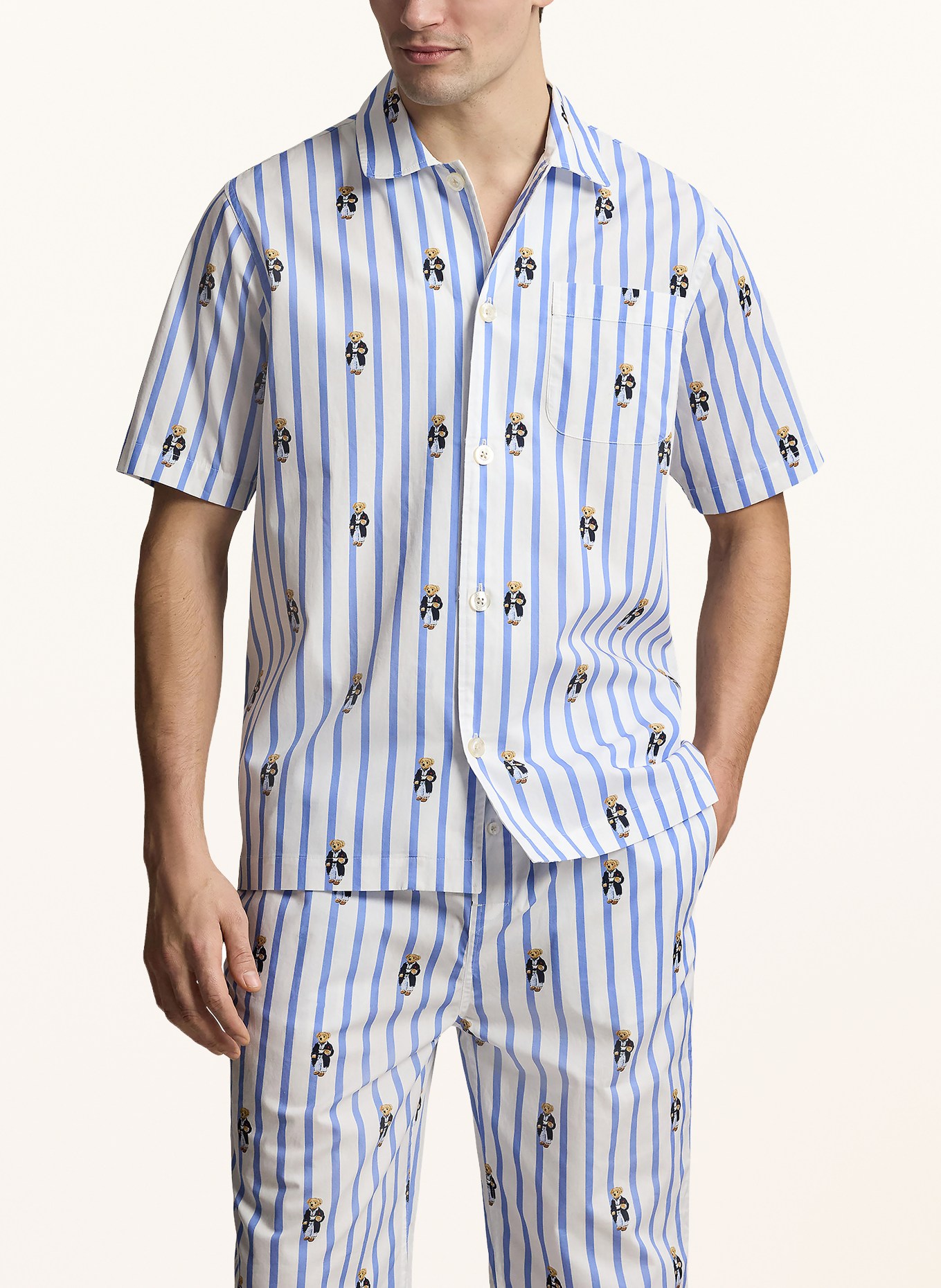 POLO RALPH LAUREN Pyžamové tričko: BÍLÁ / TMAVĚ MODRÁ / MODRÁ