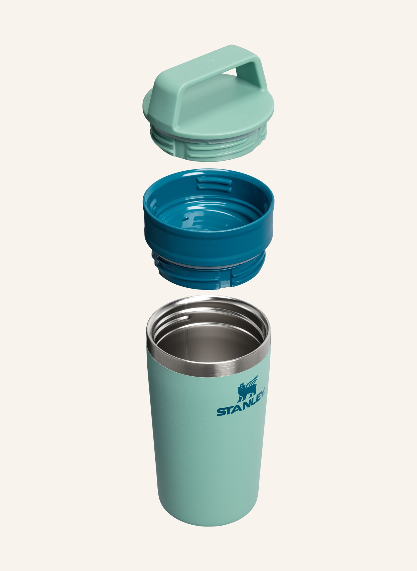 STANLEY Thermobecher THE CAFÉ-TO-GO TRAVEL MUG: HELLGRÜN / SILBER / PETROL