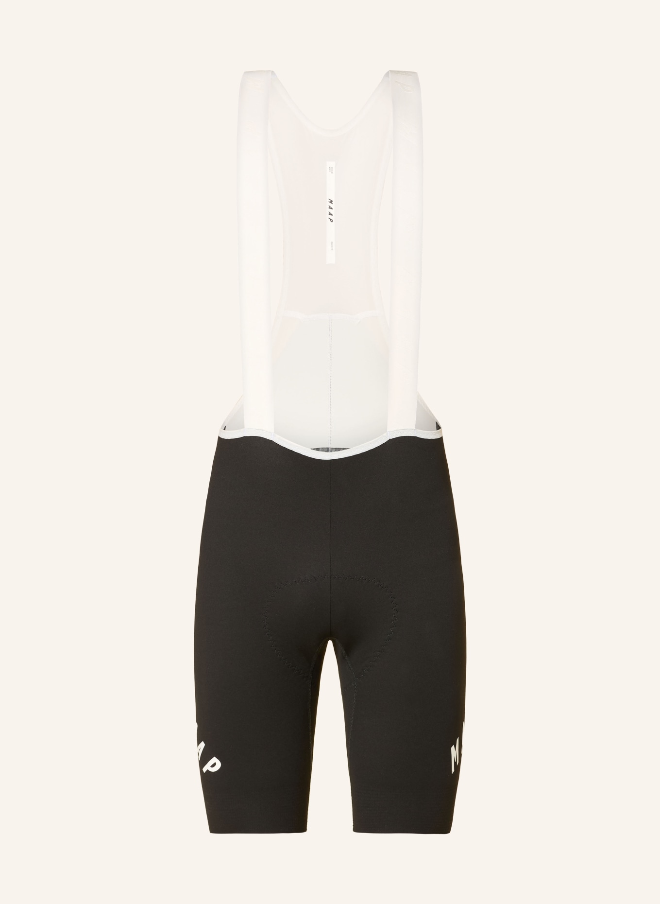 MAAP AEON BIB Cycling Shorts with Straps and Padded Seat Panel: BLACK / WHITE