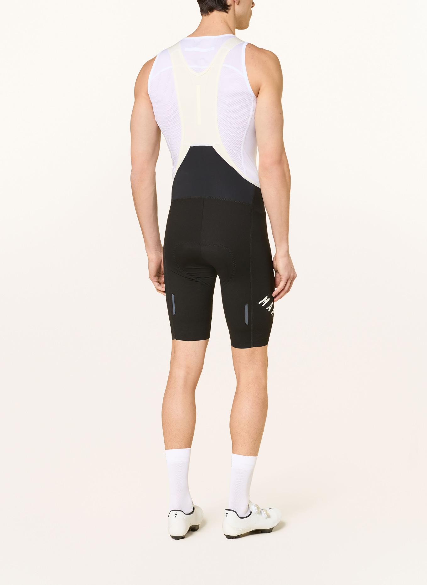 MAAP AEON BIB Cycling Shorts with Straps and Padded Seat Panel: BLACK / WHITE