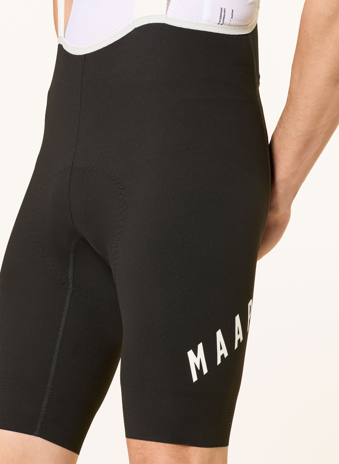 MAAP AEON BIB Cycling Shorts with Straps and Padded Seat Panel: BLACK / WHITE