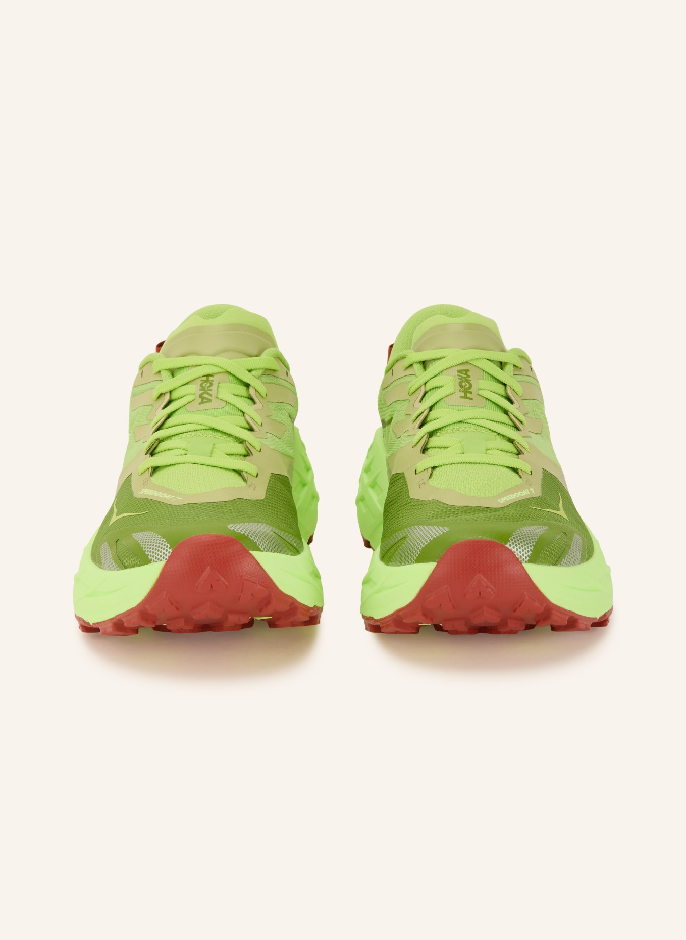 HOKA Trailrunning-Schuhe SPEEDGOAT 7: NEONGRÜN / DUNKELORANGE / OLIV