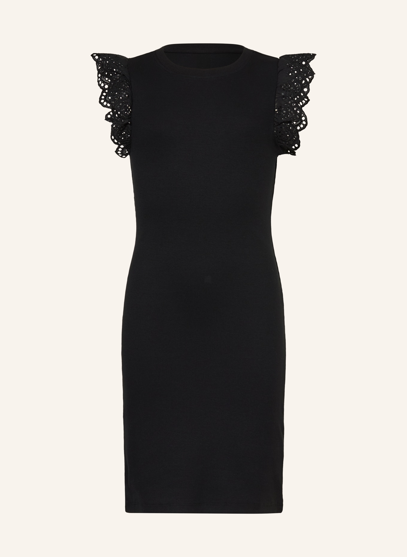 ONLY Jerseyjurk met opengewerkte kant en ruches: ZWART