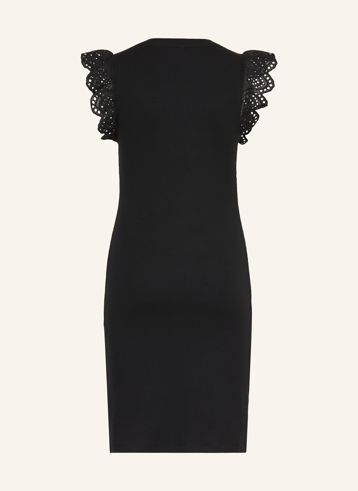 ONLY Jerseyjurk met opengewerkte kant en ruches: ZWART