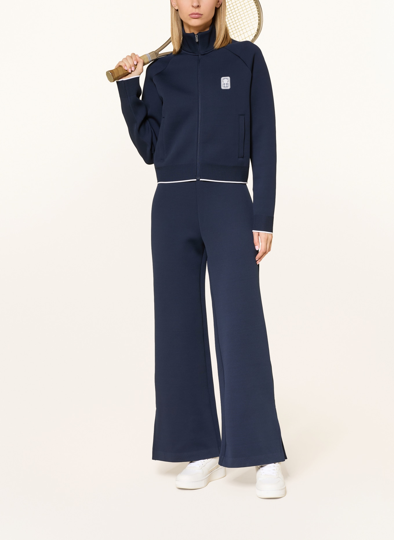LACOSTE Oversized-Sweatjacke HERITAGE: DUNKELBLAU / WEISS