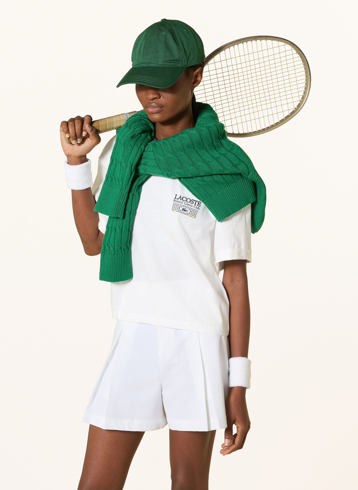 LACOSTE T-shirt: ÉCRU / MARRON