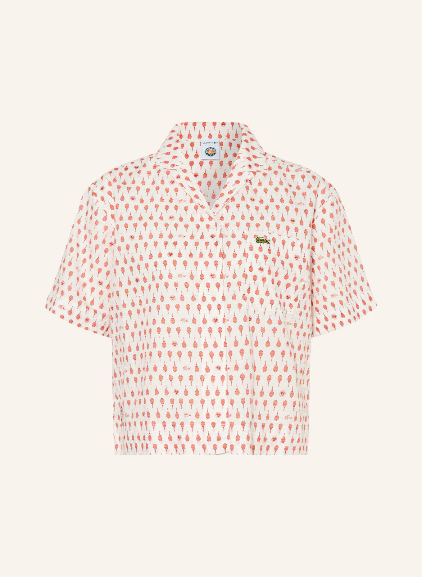 LACOSTE Bluse: WEISS / DUNKELROT