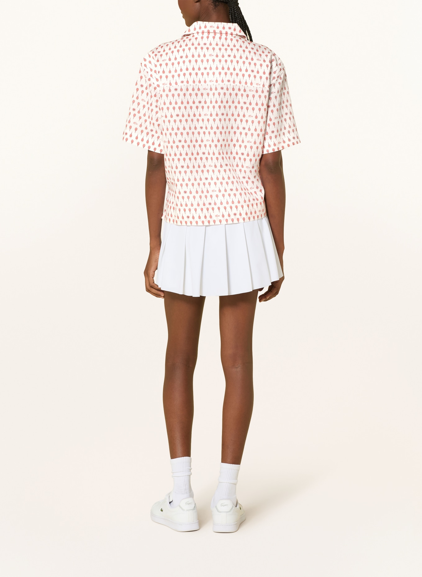 LACOSTE Bluse: WEISS / DUNKELROT