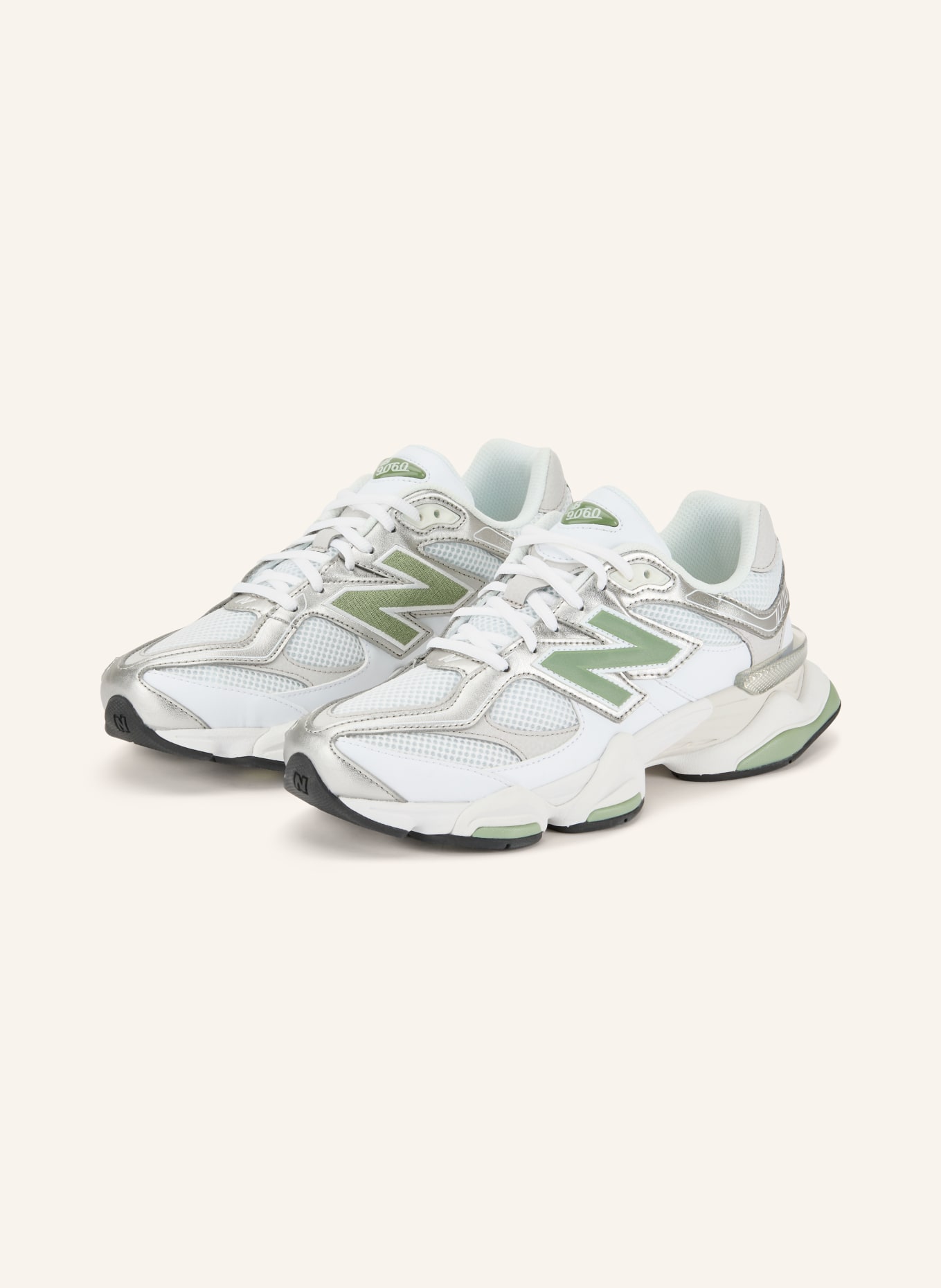 new balance Sneaker 9060: WHITE / SILVER / LIGHT GREEN