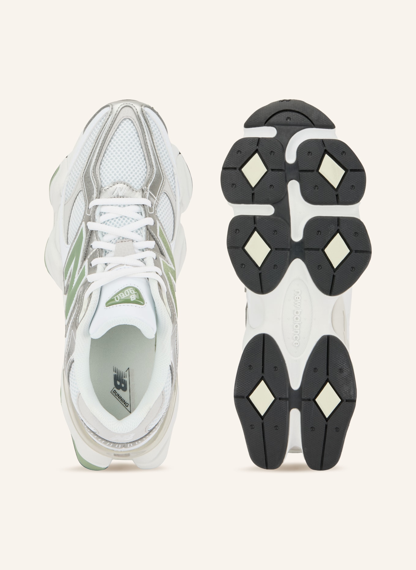 new balance Sneaker 9060: WHITE / SILVER / LIGHT GREEN