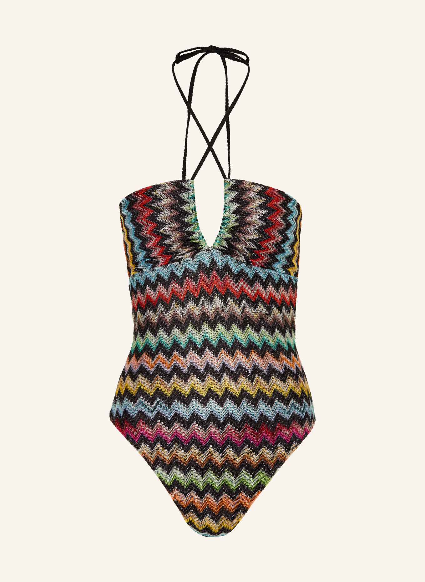 MISSONI Halter-neck swimsuit: BLACK / ORANGE / YELLOW