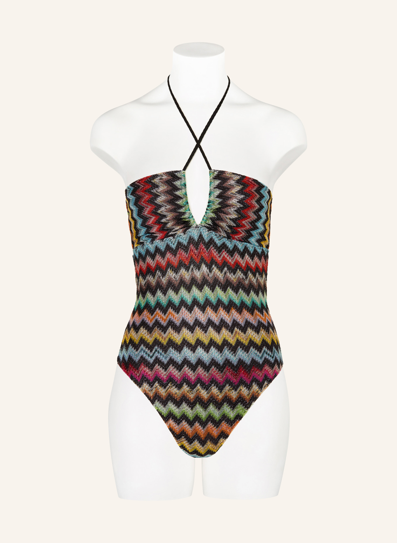 MISSONI Halter-neck swimsuit: BLACK / ORANGE / YELLOW