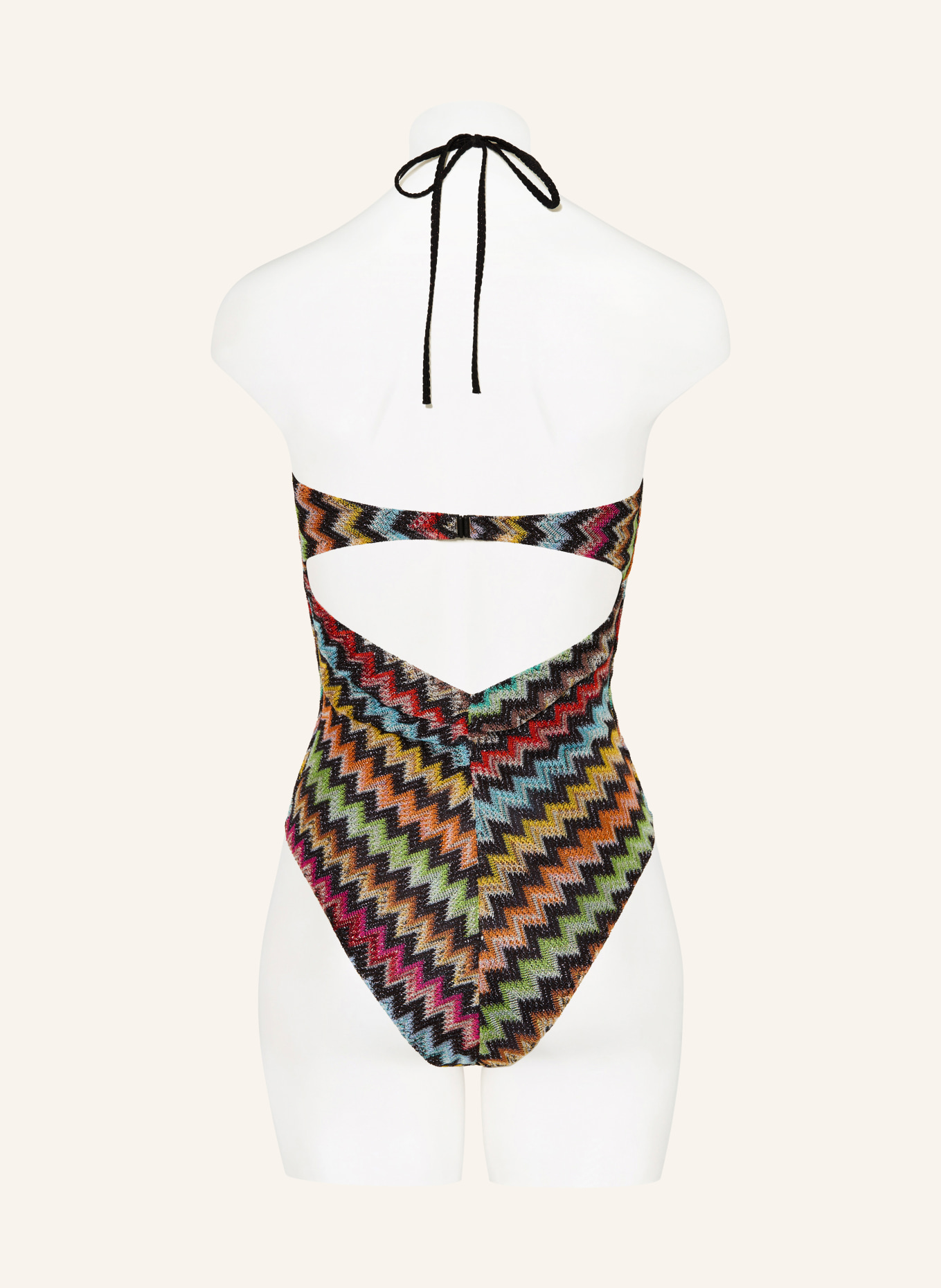 MISSONI Halter-neck swimsuit: BLACK / ORANGE / YELLOW