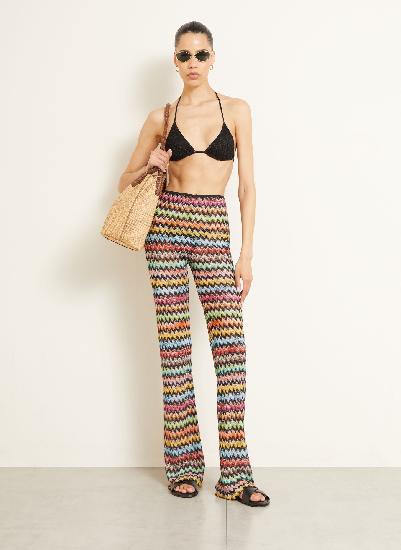 MISSONI Strickhose mit Glitzergarn: SCHWARZ / ROT / ORANGE