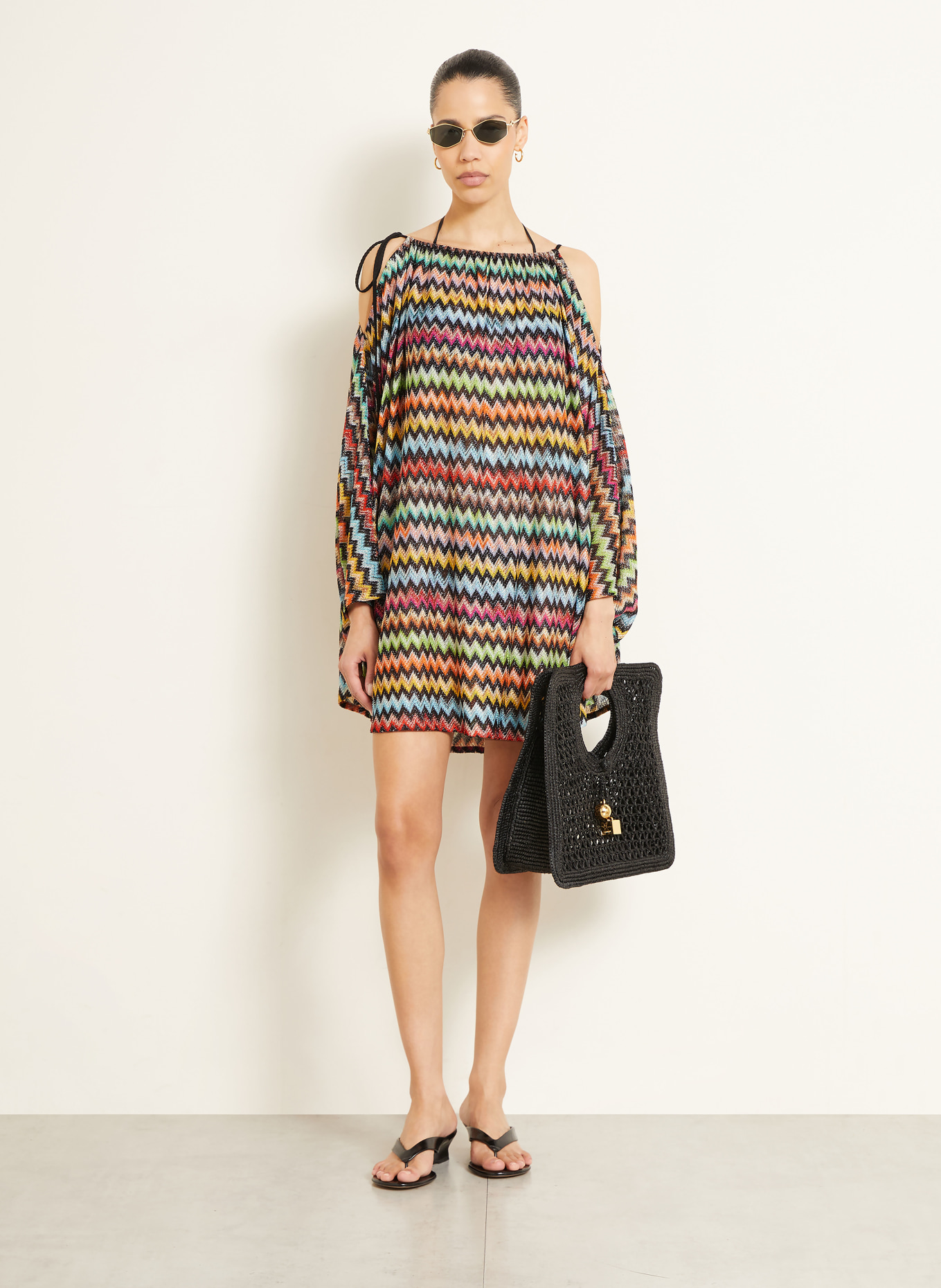 MISSONI Plážové šaty s třpytivou přízí: ČERNÁ / ORANŽOVÁ / SVĚTLE ZELENÁ