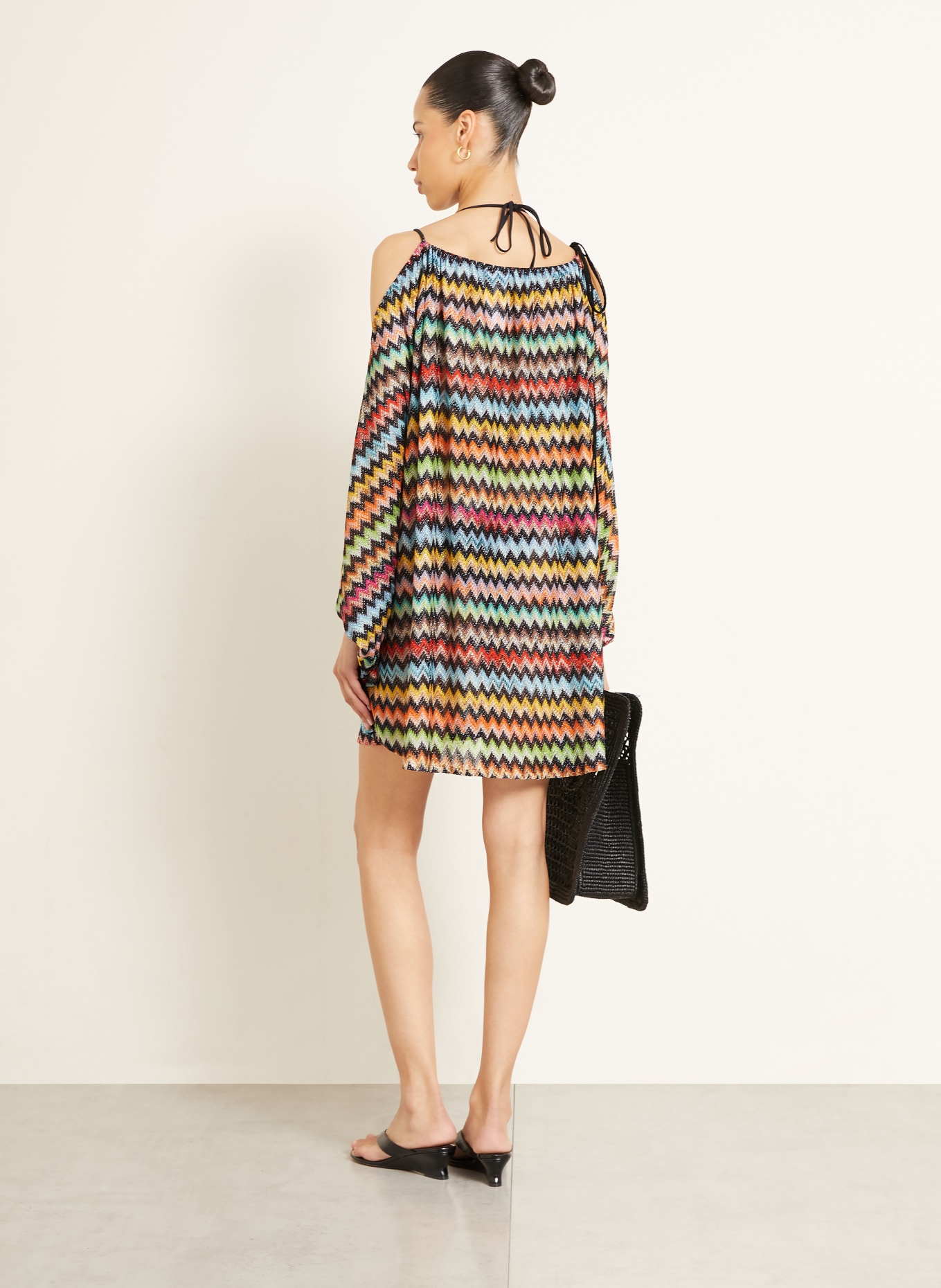 MISSONI Plážové šaty s třpytivou přízí: ČERNÁ / ORANŽOVÁ / SVĚTLE ZELENÁ