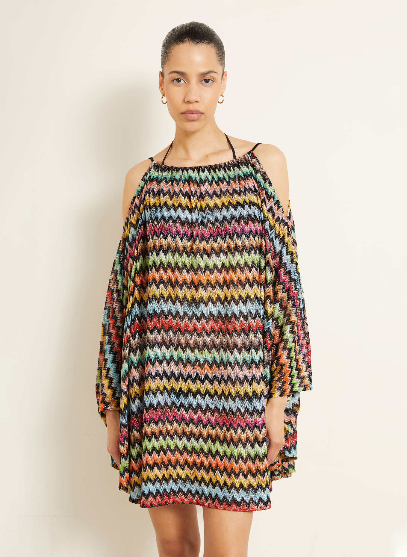 MISSONI Plážové šaty s třpytivou přízí: ČERNÁ / ORANŽOVÁ / SVĚTLE ZELENÁ