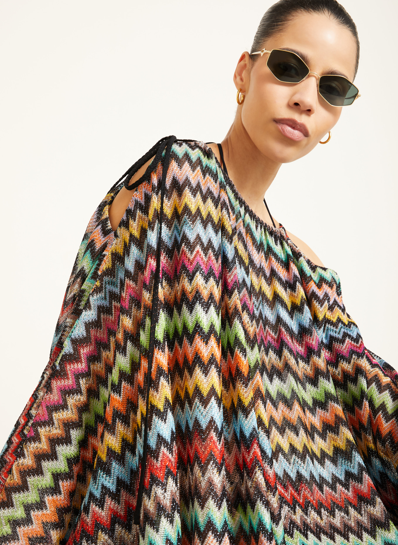 MISSONI Plážové šaty s třpytivou přízí: ČERNÁ / ORANŽOVÁ / SVĚTLE ZELENÁ