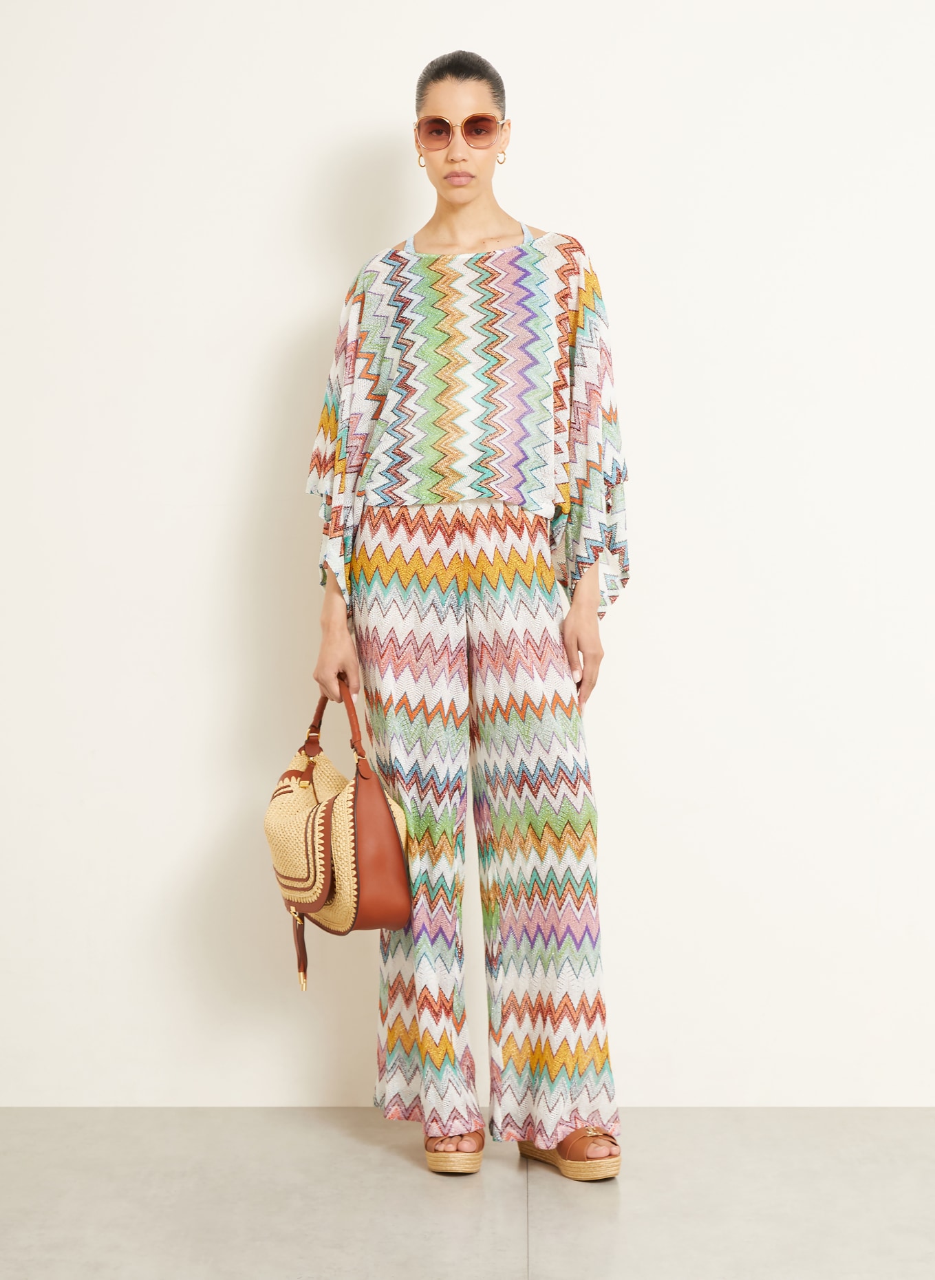 MISSONI Poncho with glitter yarn: WHITE / PURPLE / DARK YELLOW