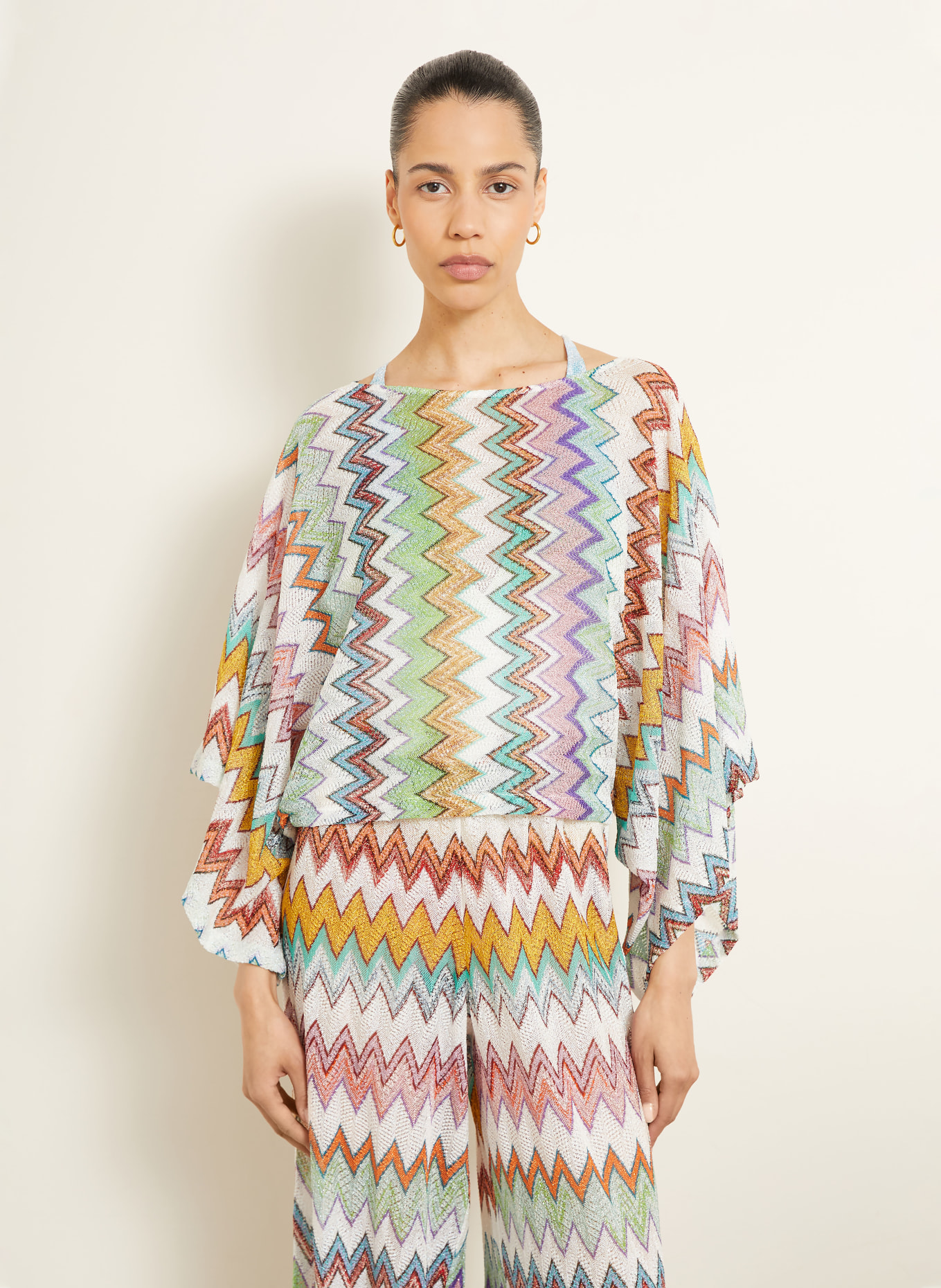 MISSONI Poncho with glitter yarn: WHITE / PURPLE / DARK YELLOW