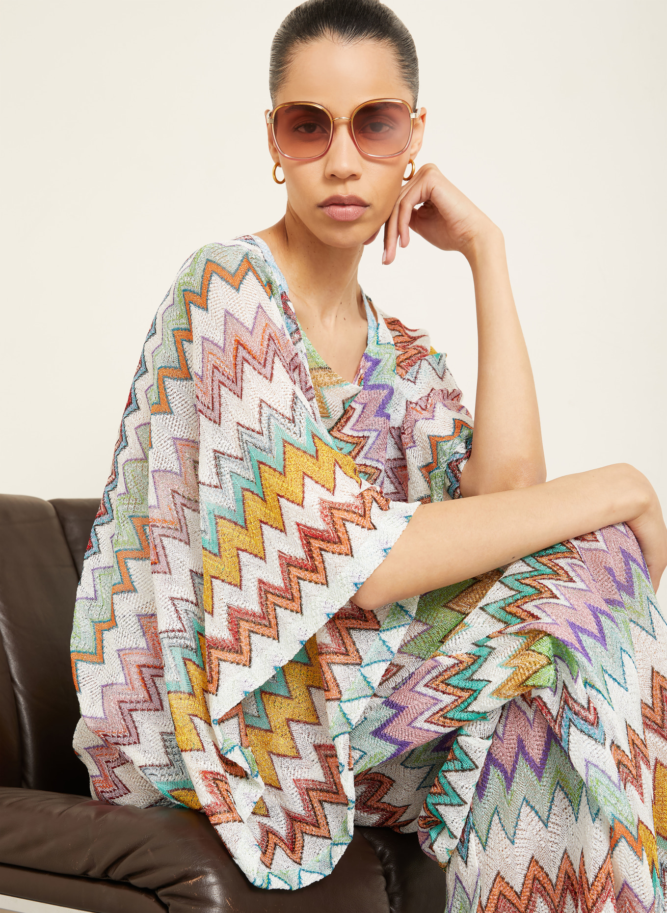 MISSONI Poncho with glitter yarn: WHITE / PURPLE / DARK YELLOW