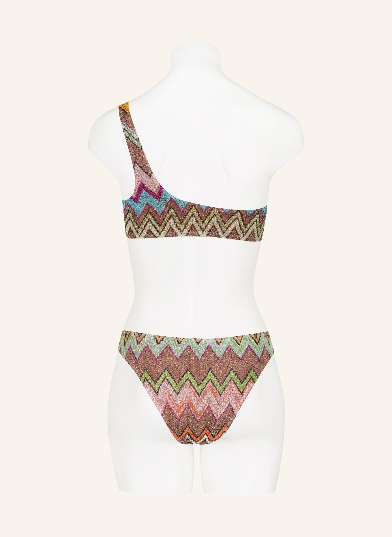 MISSONI One-Shoulder-Bikini mit Glitzergarn: BRAUN / DUNKELGELB / MINT
