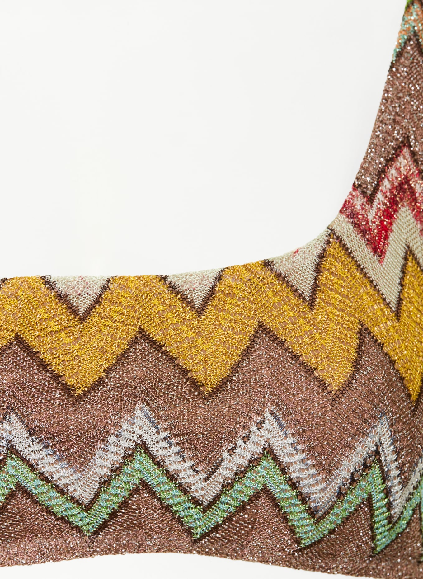 MISSONI One-Shoulder-Bikini mit Glitzergarn: BRAUN / DUNKELGELB / MINT