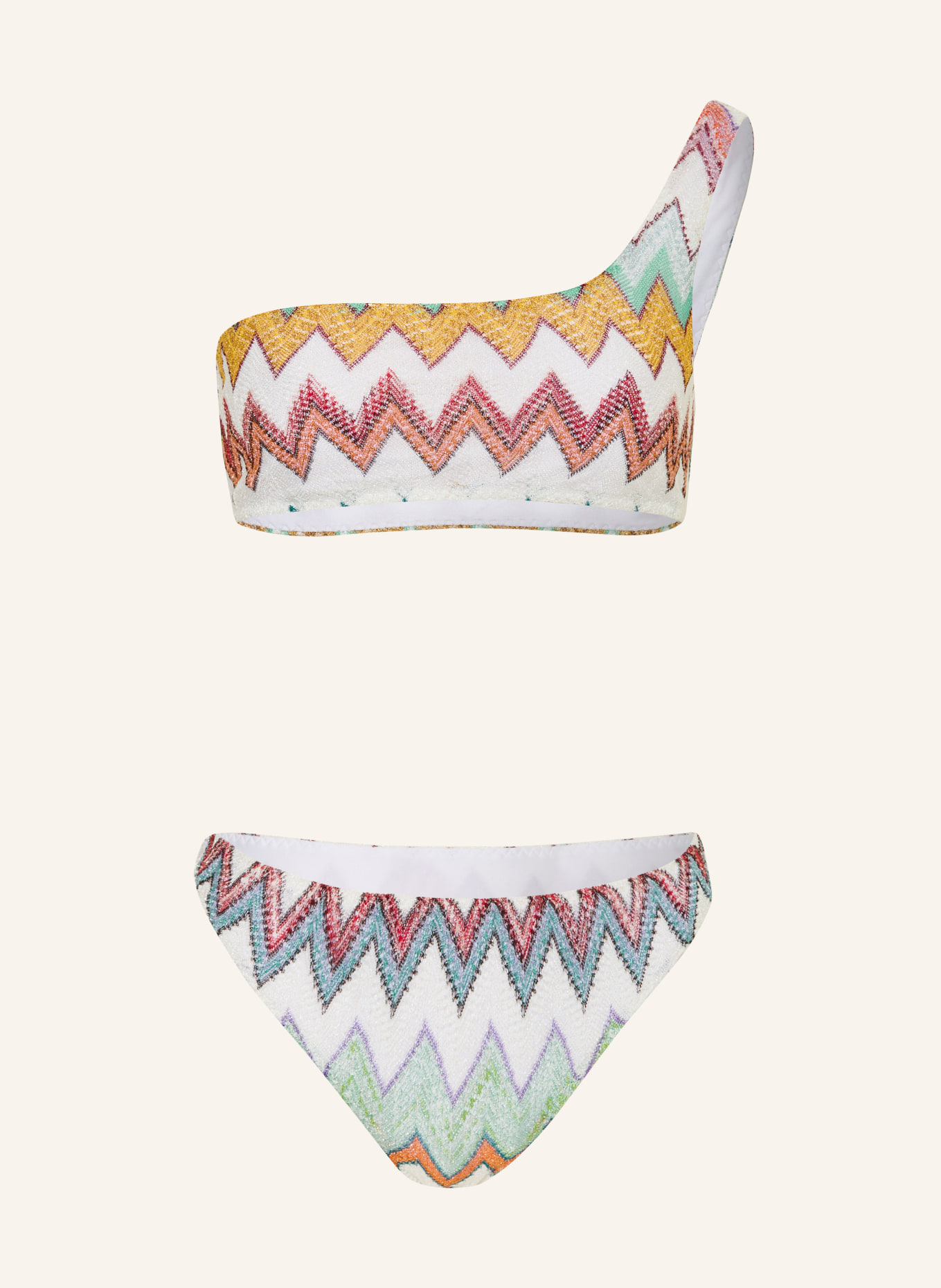 MISSONI One-Shoulder-Bikini mit Glitzergarn: ORANGE / HELLGRÜN / WEISS