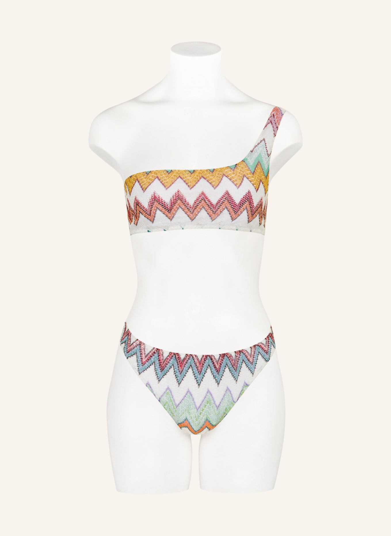MISSONI One-Shoulder-Bikini mit Glitzergarn: ORANGE / HELLGRÜN / WEISS