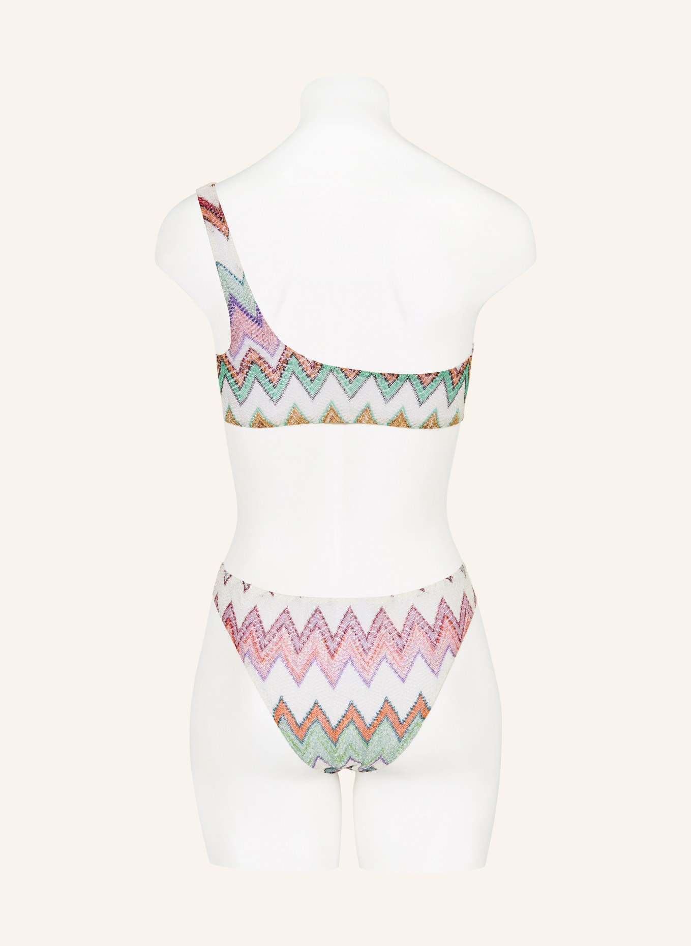 MISSONI One-Shoulder-Bikini mit Glitzergarn: ORANGE / HELLGRÜN / WEISS