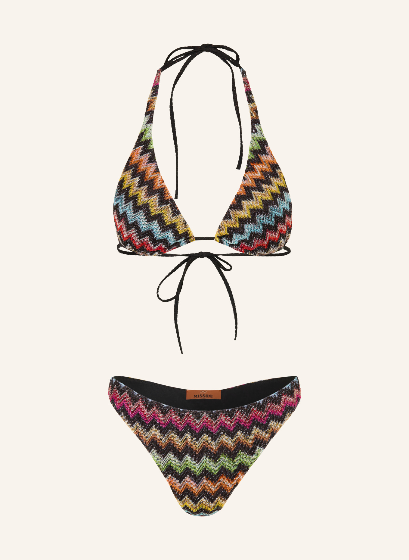 MISSONI Triangle bikini with glitter thread: BLACK / ORANGE / YELLOW
