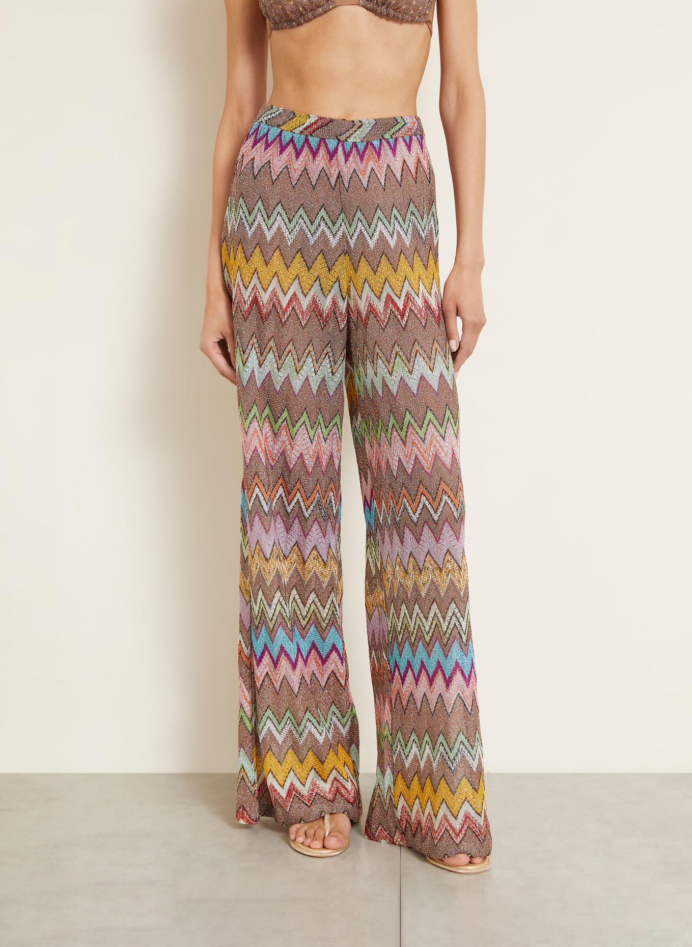 MISSONI Strickhose mit Glitzergarn: BRAUN / ROT / GELB