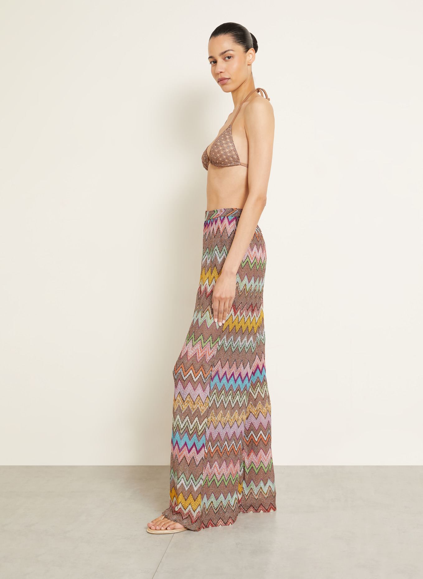 MISSONI Strickhose mit Glitzergarn: BRAUN / ROT / GELB