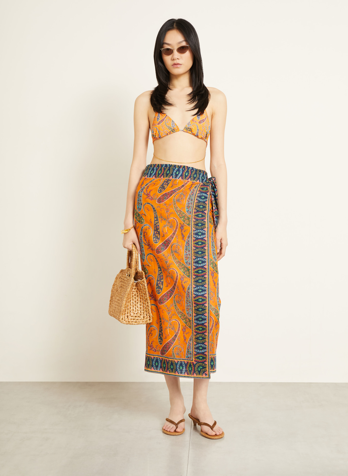 ETRO Pareo: ORANGE / GRÜN / DUNKELBLAU